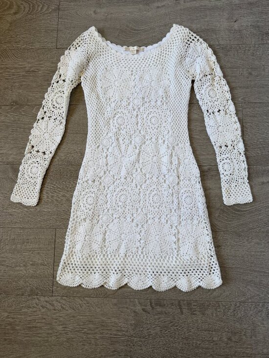 Dresses & Skirts - Boston Proper White Long Sleeve Crochet Lace Mini Dress Size XXS